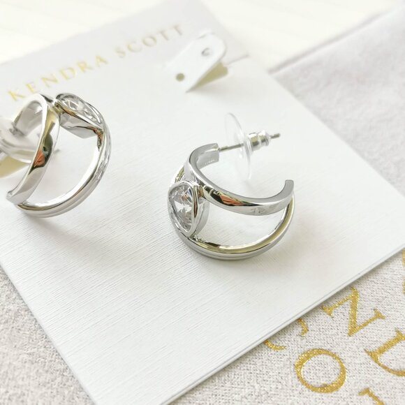 Kendra Scott jewelry - Arden Silver White Crystal Huggie Earrings - Picture 3 of 3